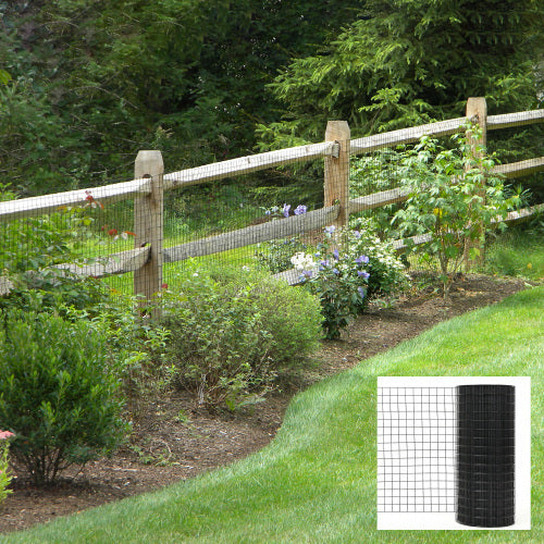 24inch X 50ft Black Vinyl Coated Hardware Cloth 2 X 3 16Ga Welded Wire Mesh Fence, PVC Coated Welded Chicken Wire Fencing, Metal Garden Plant Fencing, For Chicken Coop And Home Improvement