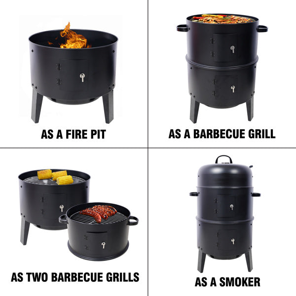 Charcoal Smoked Grill, Outdoor Cooking, 16 Inch Vertical Smoker Portable Grill Suitable For Camping, Black