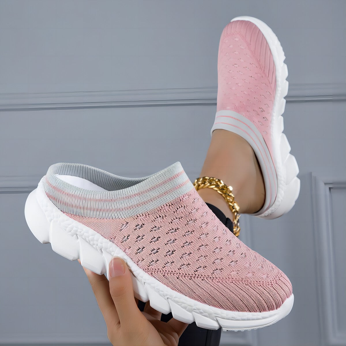 Breathable Flyknit Socks Semi Slipper Women's Shoes Lightweight Casual