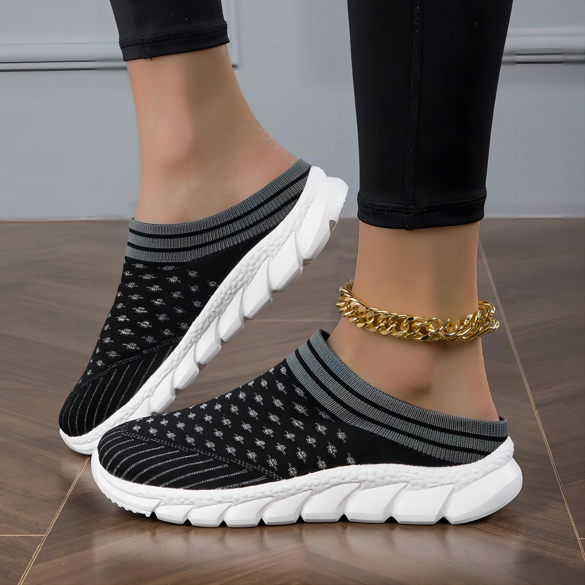 Breathable Flyknit Socks Semi Slipper Women's Shoes Lightweight Casual