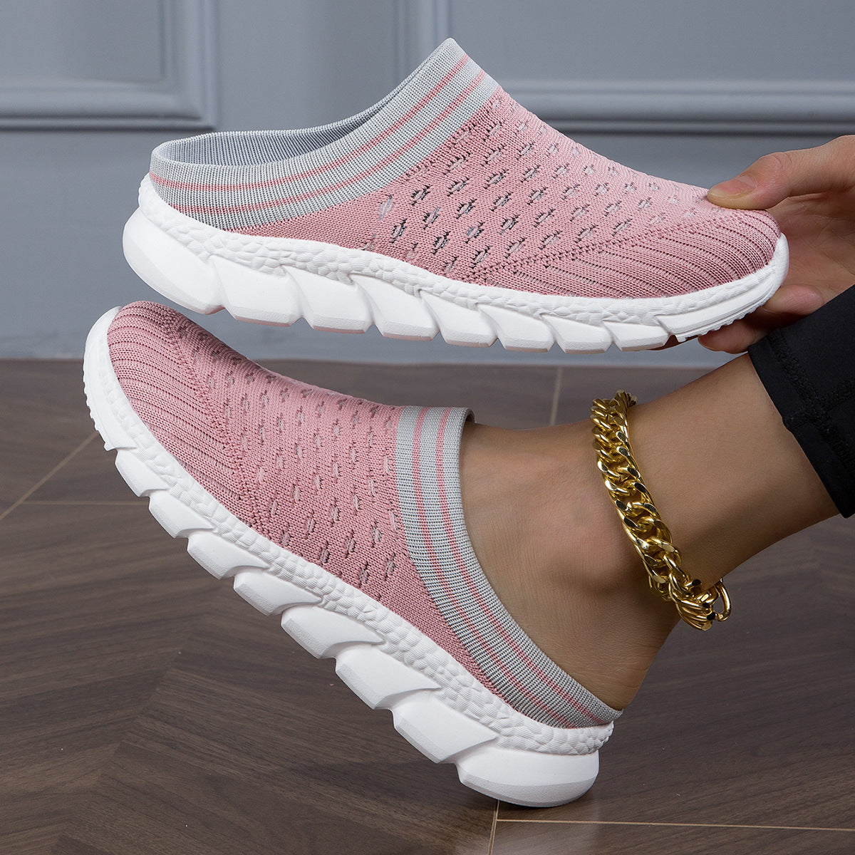 Breathable Flyknit Socks Semi Slipper Women's Shoes Lightweight Casual
