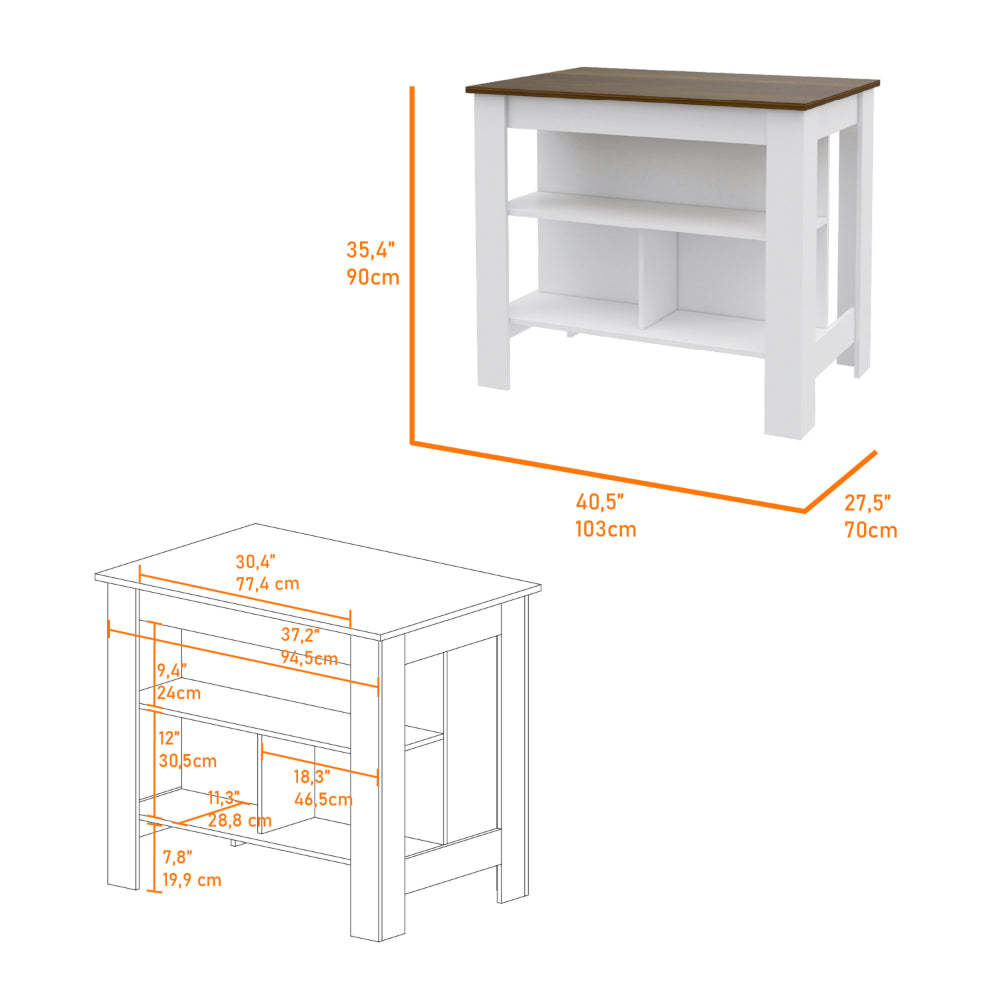 Burlingame 5-Shelf 4-Door 2-piece Kitchen Set, Kitchen Island And Upper Wall Cabinet White And Walnut