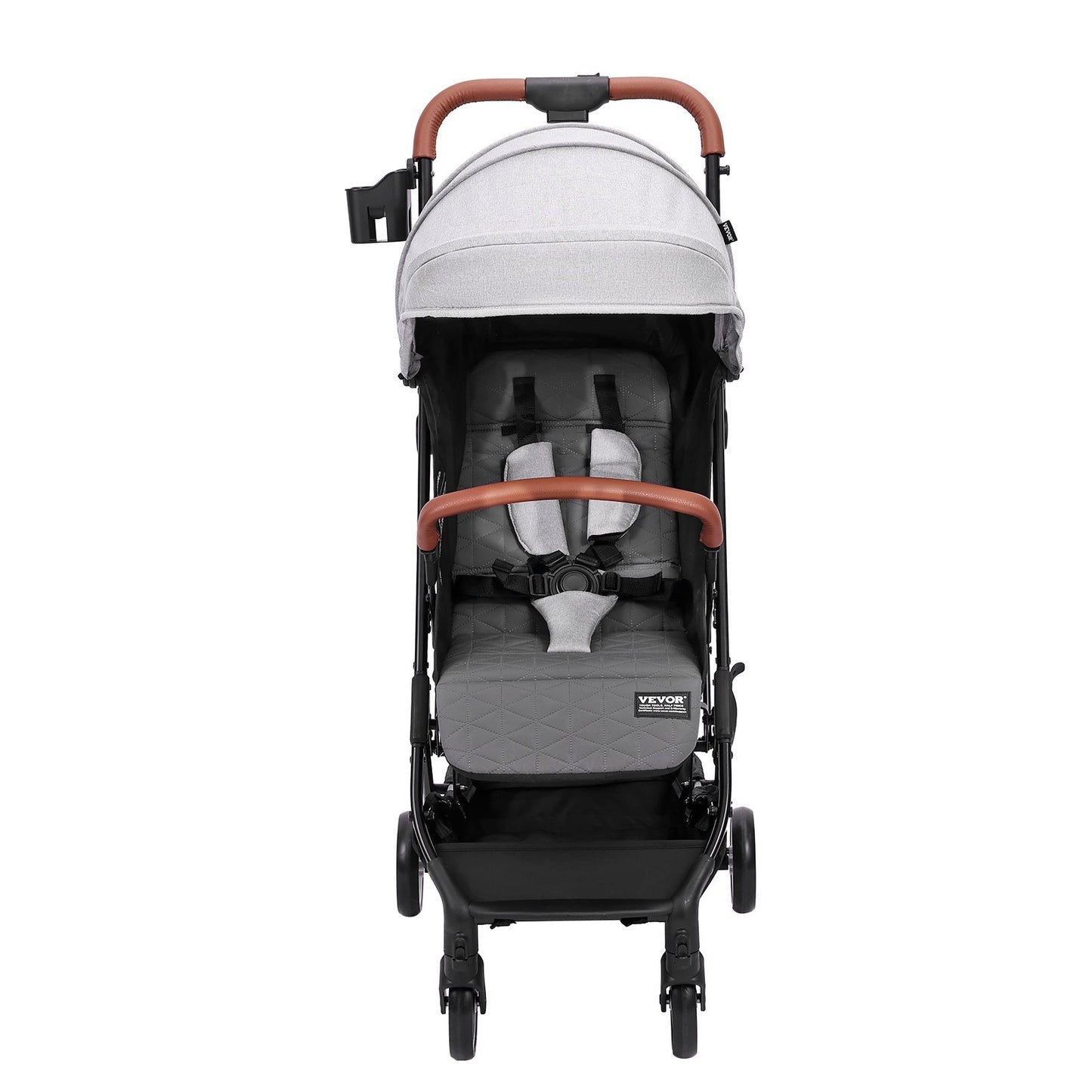 VEVOR Standard Baby Infant Stroller, Toddler Stroller Adjustable Backrest Adjustable Footrest & One-click Folding, Newborn Stroller With Cup Holder And Carry Bag, Light Grey