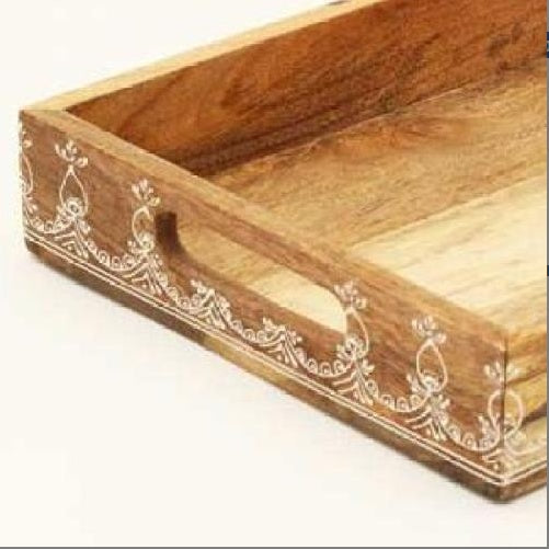 3 Piece Rectangle Wooden Trays  Nested  Natural Finish - Mango Wood  Set