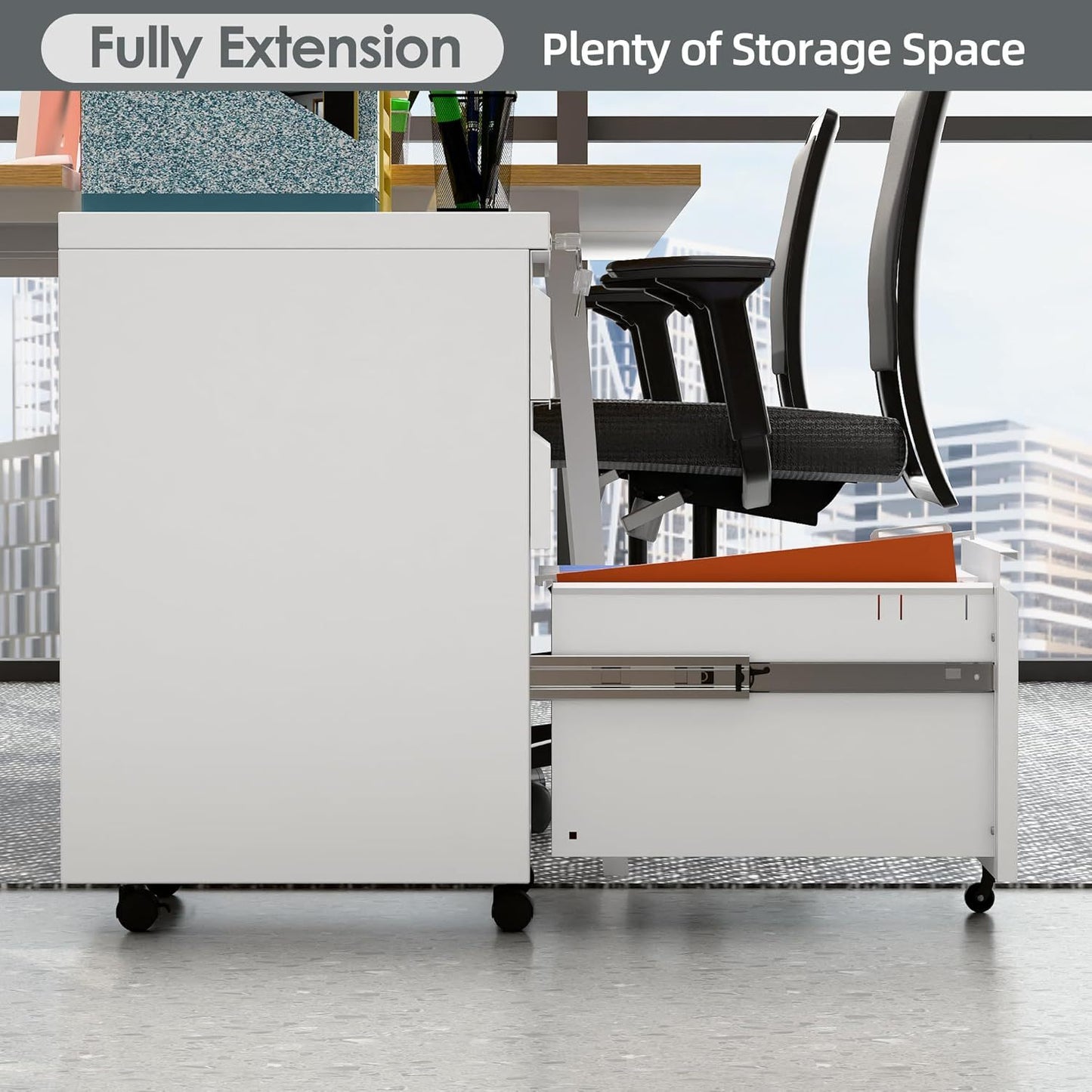 3 Drawer Mobile File Cabinet With Lock, Under Desk Metal Filing Cabinet For Office,Home,A4 Legal Letter Size, Fully Assembled White