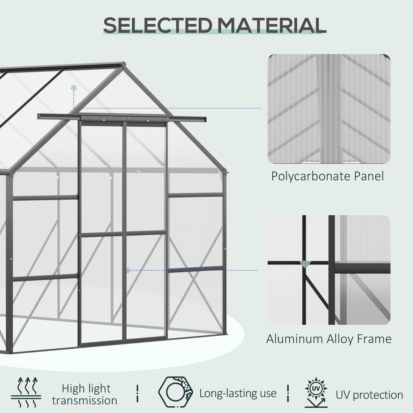Large Greenhouse With Adjustable Roof Vent And Sliding Door Aluminum Greenhouse For Winter Clear