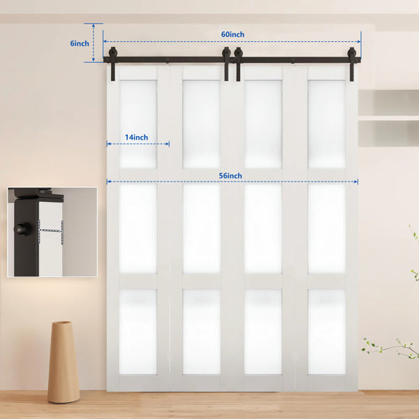 Black Metal Powder Coated 60 Inch Folding Sliding 4-door J-shaped, Hardware Slide Rail