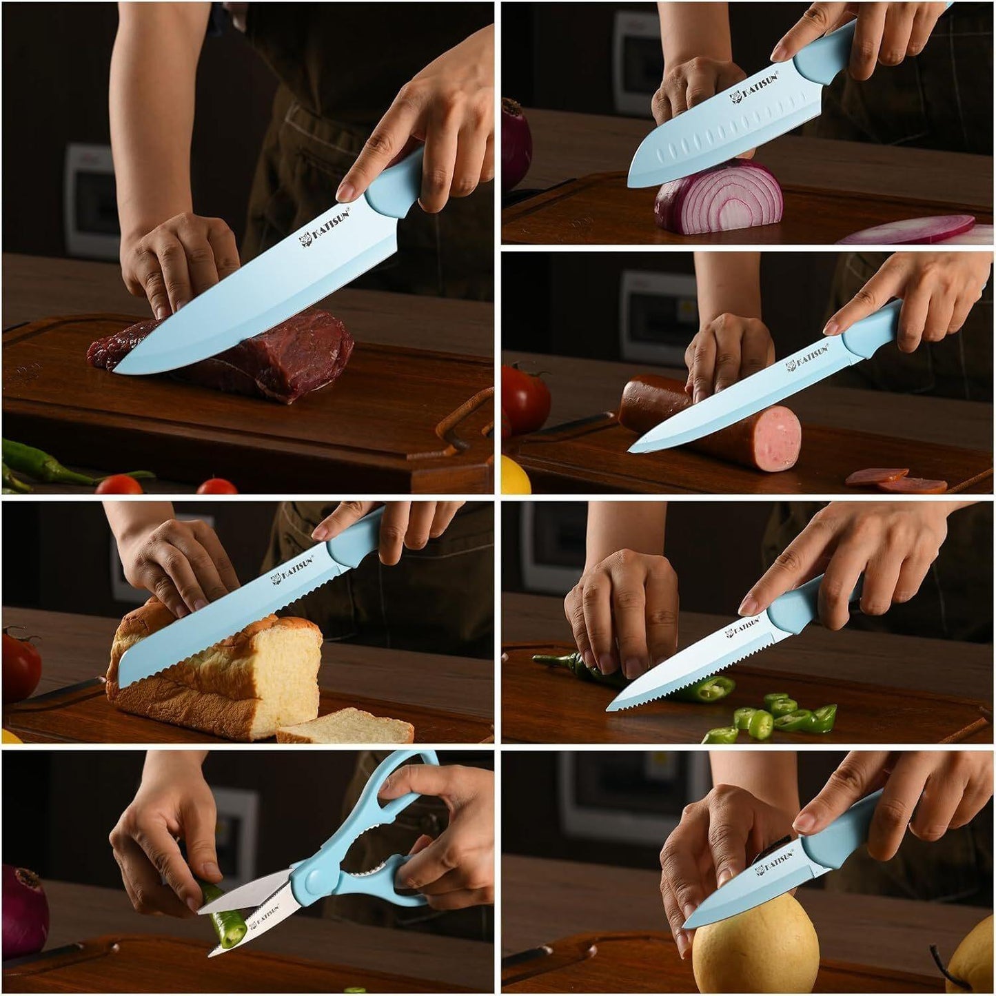 13-piece Pink Non-stick Coated Kitchen Knife Set In A Box Rust-resistant And Dishwasher-safe Includes 6 Knives With Knife Sheath And Kitchen Scissors