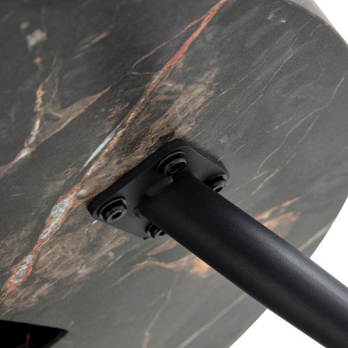 31.5 Black Marble-Patterned MDF Round Coffee Table With Black Metal Legs.Adjustable Feet,Coffee Table,Round Table Design,MDF Material,Black Marble Pattern.