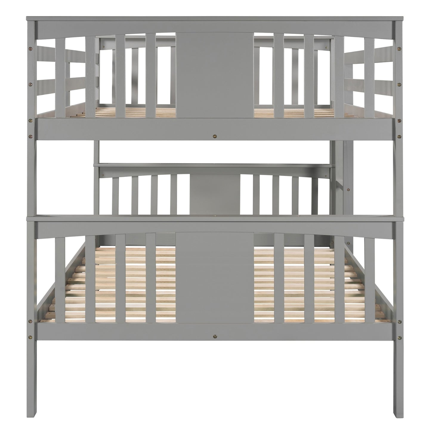 Full Over Full Bunk Bed With Ladder For Bedroom, Guest Room-Gray