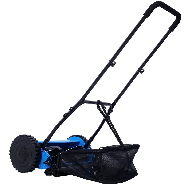 14 Inch 5-blade Hand Push Scroll Lawn Mower With Grass  Device, Blue