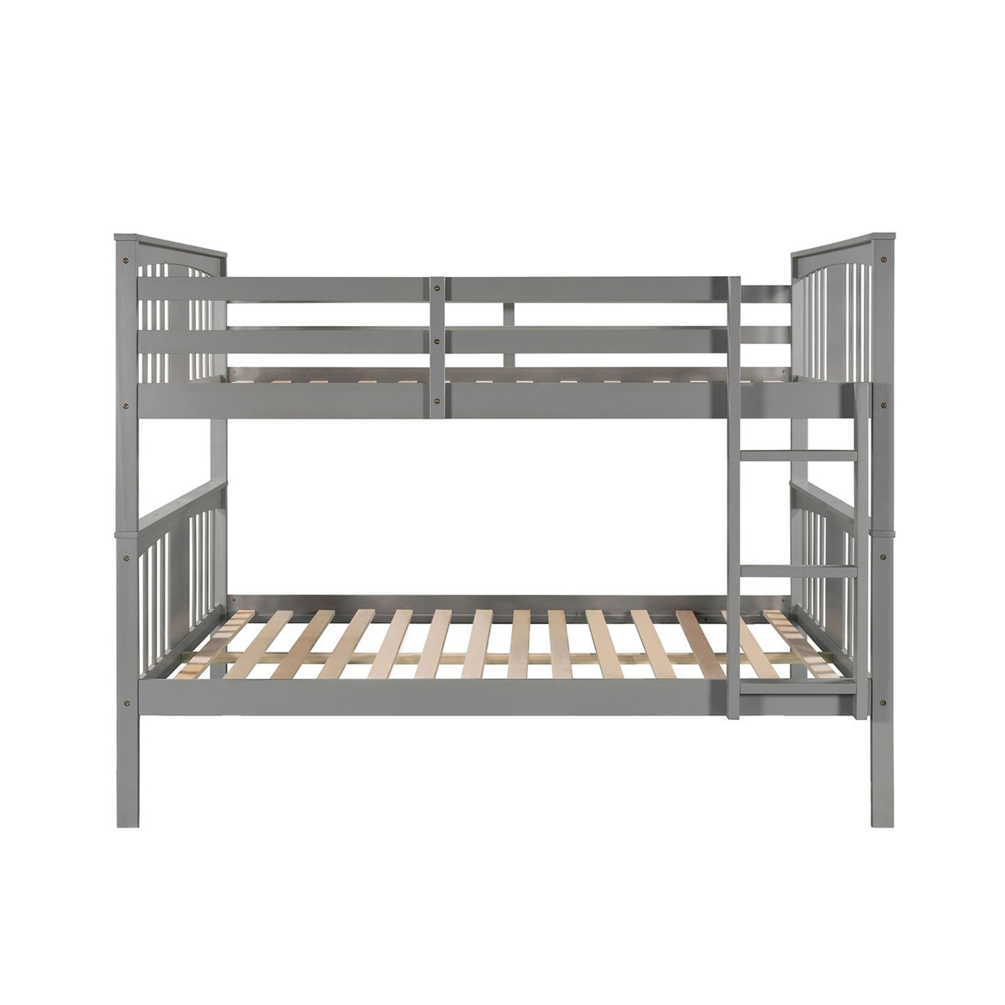 Full Over Full Bunk Bed With Ladder For Bedroom, Guest Room-Gray