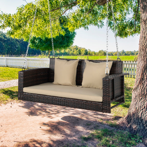 49 Inch Brown Gradient Rattan Beige Mat Woven Rattan Swing Without Swing Frame
