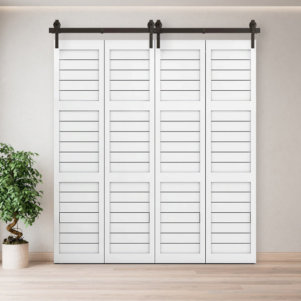 Black Metal Powder Coated 60 Inch Folding Sliding 4-door J-shaped, Hardware Slide Rail