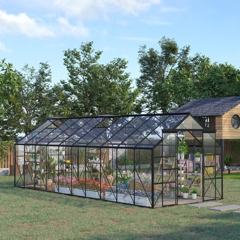 Large Greenhouse With Adjustable Roof Vent And Sliding Door Aluminum Greenhouse For Winter Clear