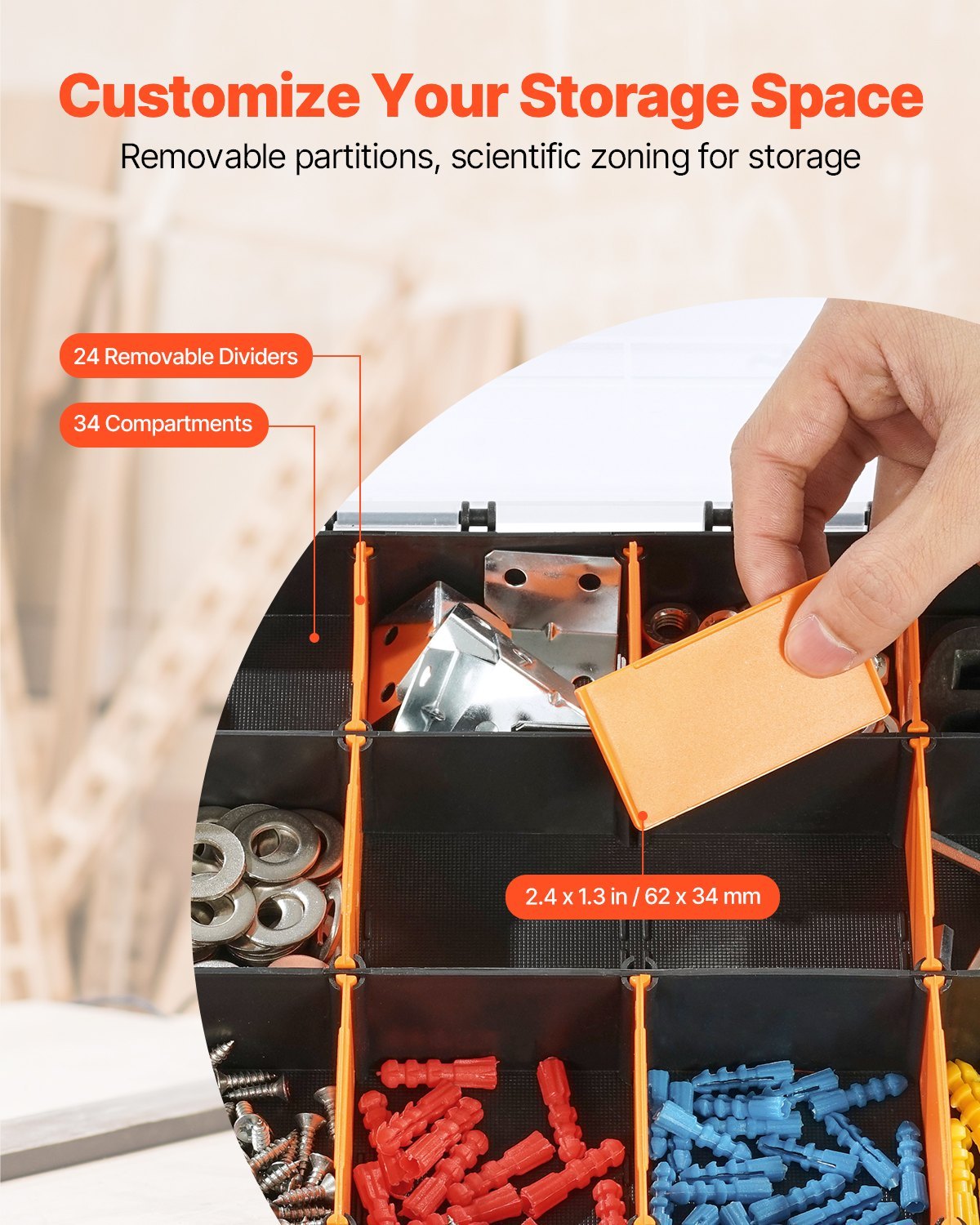 Two-sided Small Parts Organizer 34-Compartment Double-Sided PP Hardware Organizer Box