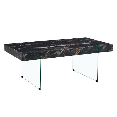 43.3x23.6 Black Marble-Patterned MDF Coffee Table With Tempered Glass Legs.Suitable For Living Room.It Can Be Used Not Only As A Coffee Table But Also As A Side Table Or Display Stand.